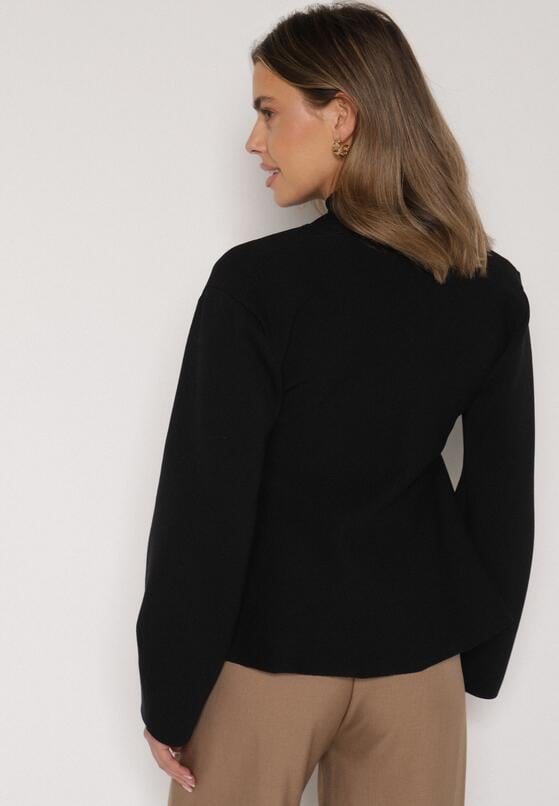 Czarny Kardigan z Wiskozą i Wiązaniem w Pasie Tusvela 3