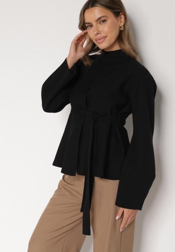 Czarny Kardigan z Wiskozą i Wiązaniem w Pasie Tusvela 4