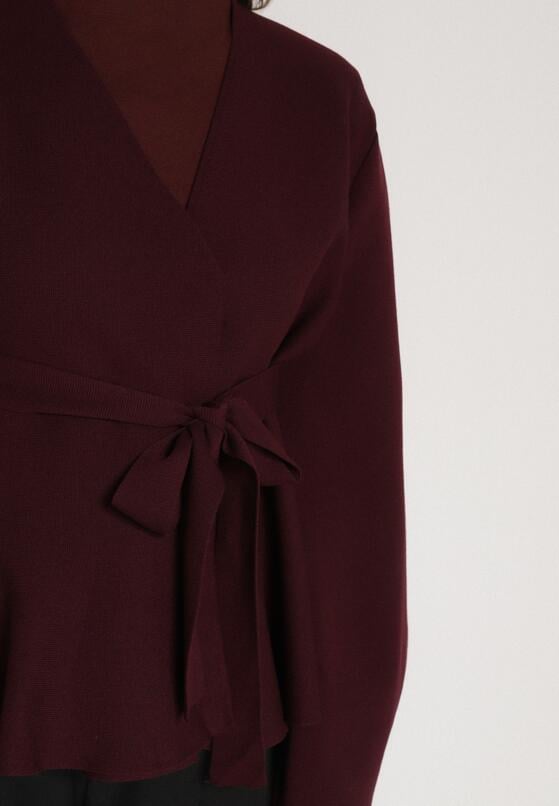 Bordowy Kardigan z Wiskozą i Wiązaniem w Pasie Tusvela 5
