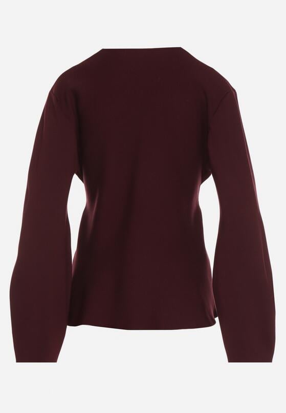 Bordowy Kardigan z Wiskozą i Wiązaniem w Pasie Tusvela 7