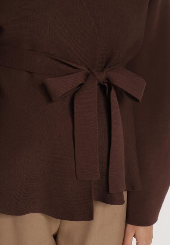 Brązowy Kardigan z Wiskozą i Wiązaniem w Pasie Tusvela 5