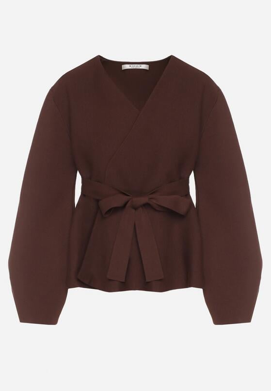 Brązowy Kardigan z Wiskozą i Wiązaniem w Pasie Tusvela 6