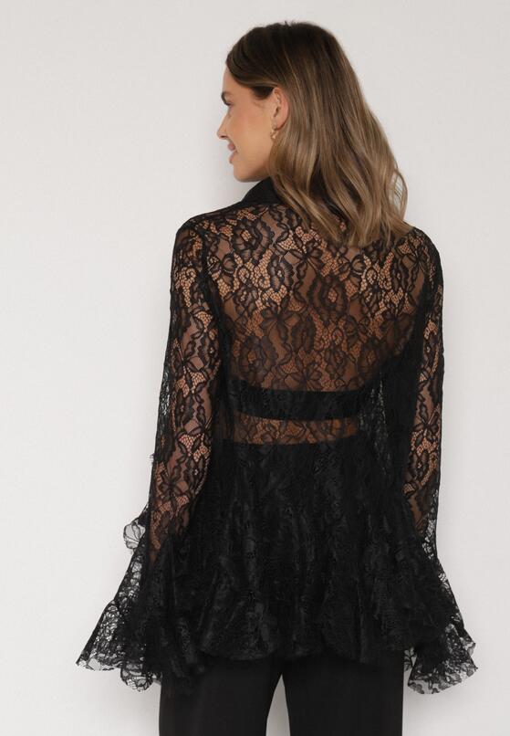 Czarna Koronkowa Koszula Ozdobiona Falbankami Ezirena 3