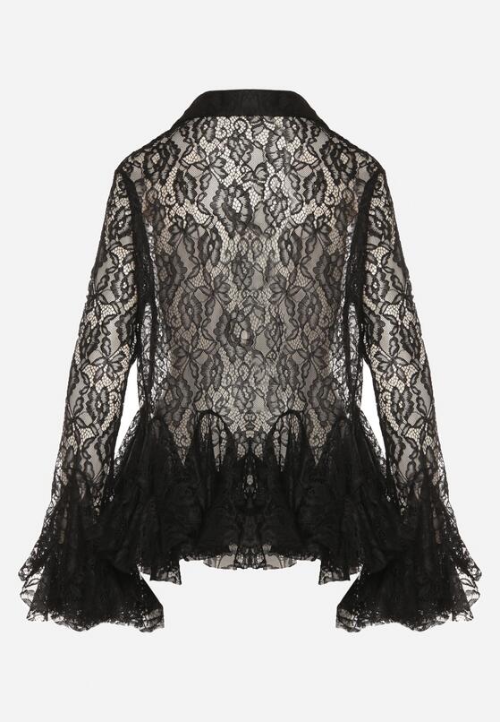 Czarna Koronkowa Koszula Ozdobiona Falbankami Ezirena 7