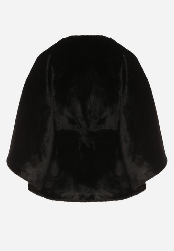 Czarne Ponczo z Futerkiem i Wiązanym Paskiem Monalena 7