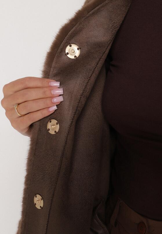 Brązowe Ponczo z Futerkiem i Wiązanym Paskiem Monalena 5
