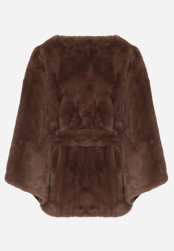 Brązowe Ponczo z Futerkiem i Wiązanym Paskiem Monalena 7