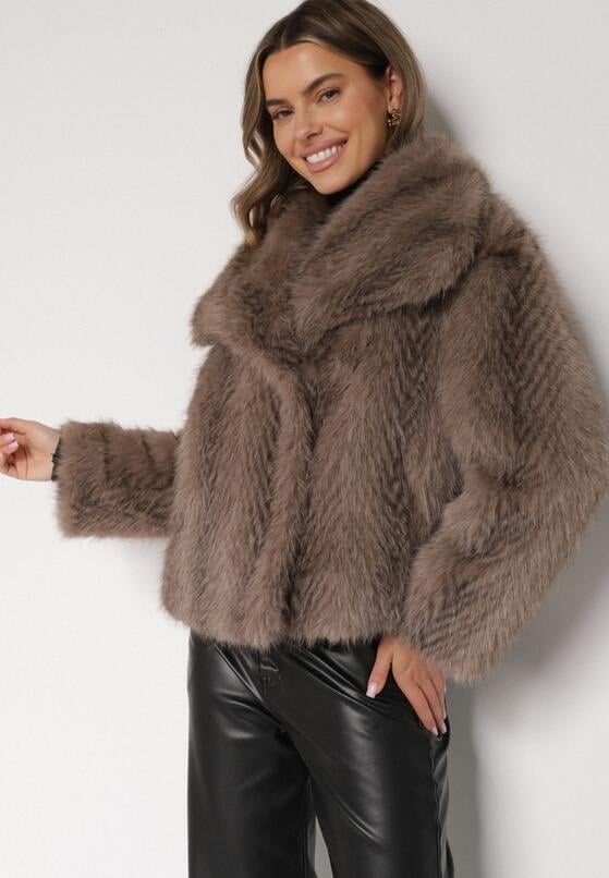 Jasnobrązowa Futrzana Kurtka z Cieniowanym Wzorem Monizavia 1