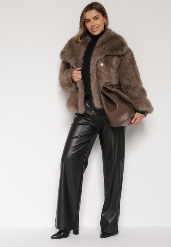 Jasnobrązowa Futrzana Kurtka z Cieniowanym Wzorem Monizavia 2