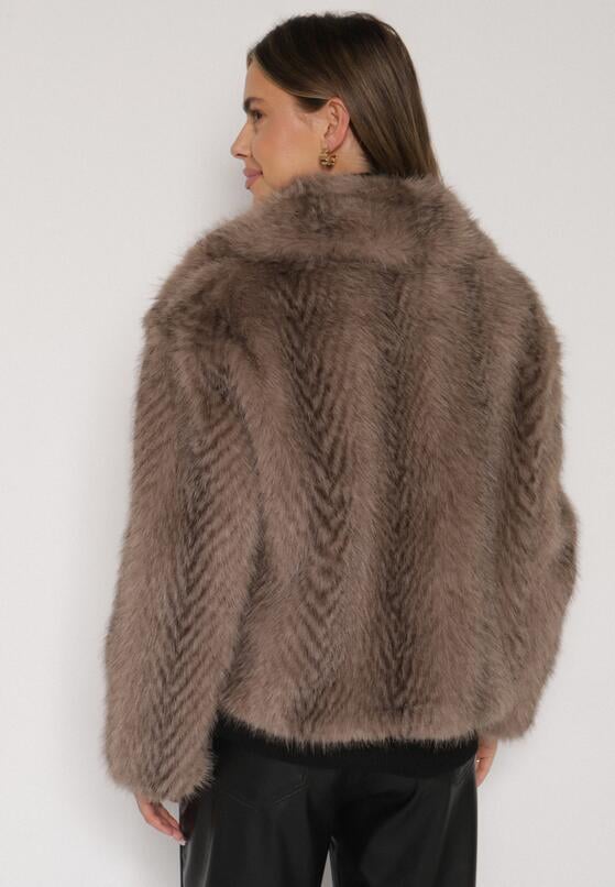 Jasnobrązowa Futrzana Kurtka z Cieniowanym Wzorem Monizavia 3