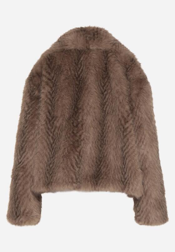 Jasnobrązowa Futrzana Kurtka z Cieniowanym Wzorem Monizavia 7