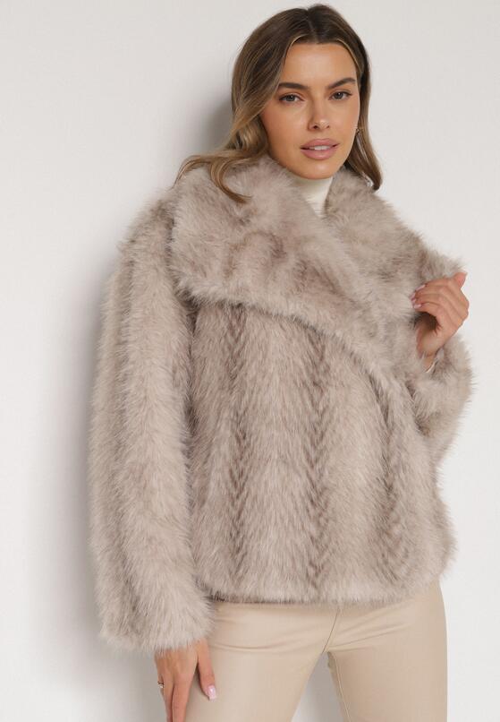 Beżowa Futrzana Kurtka z Cieniowanym Wzorem Monizavia 1