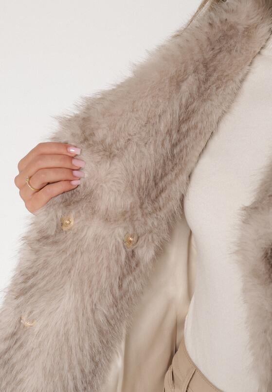 Beżowa Futrzana Kurtka z Cieniowanym Wzorem Monizavia 5