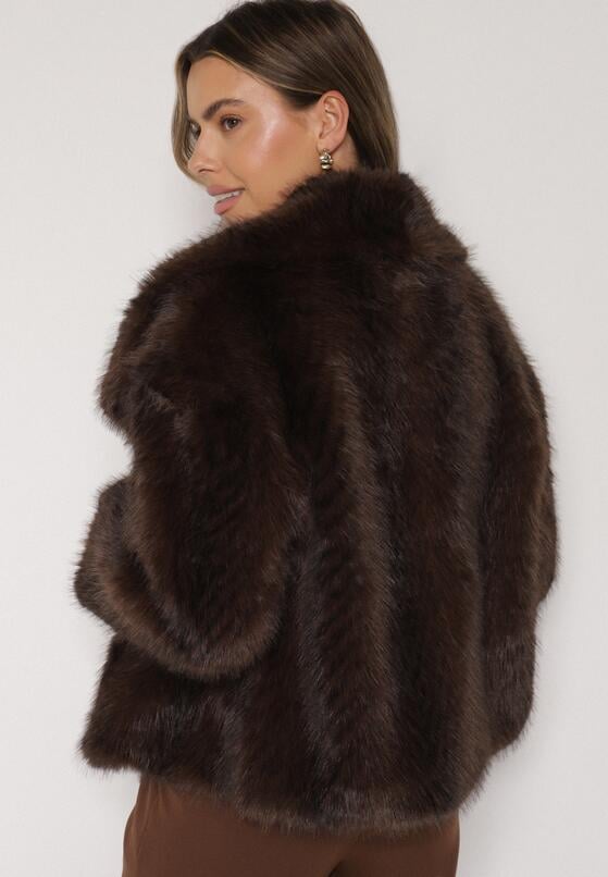 Brązowa Futrzana Kurtka z Cieniowanym Wzorem Monizavia 3