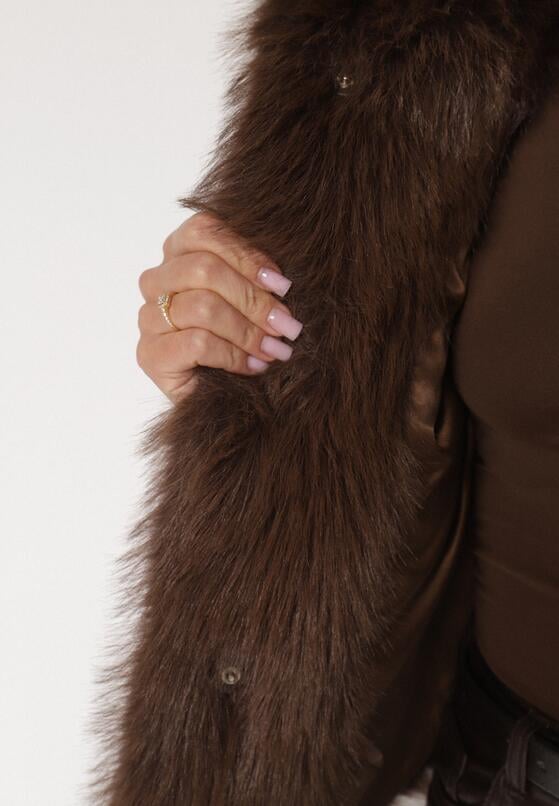 Brązowa Futrzana Kurtka z Nieodpinanym Kapturem Tusarea 5