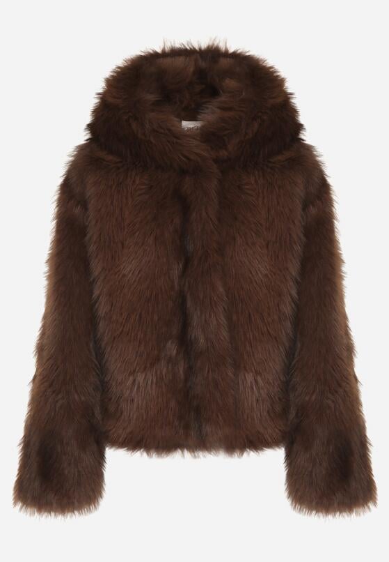 Brązowa Futrzana Kurtka z Nieodpinanym Kapturem Tusarea 6