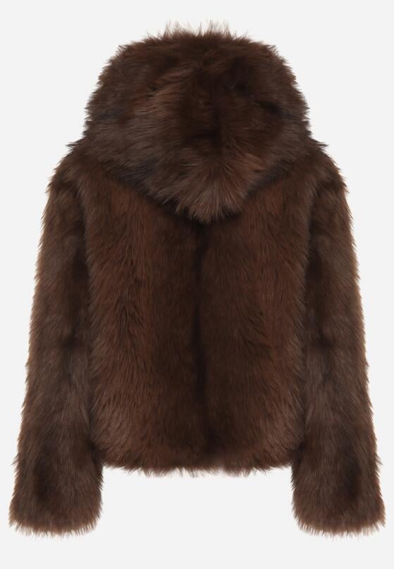 Brązowa Futrzana Kurtka z Nieodpinanym Kapturem Tusarea 7