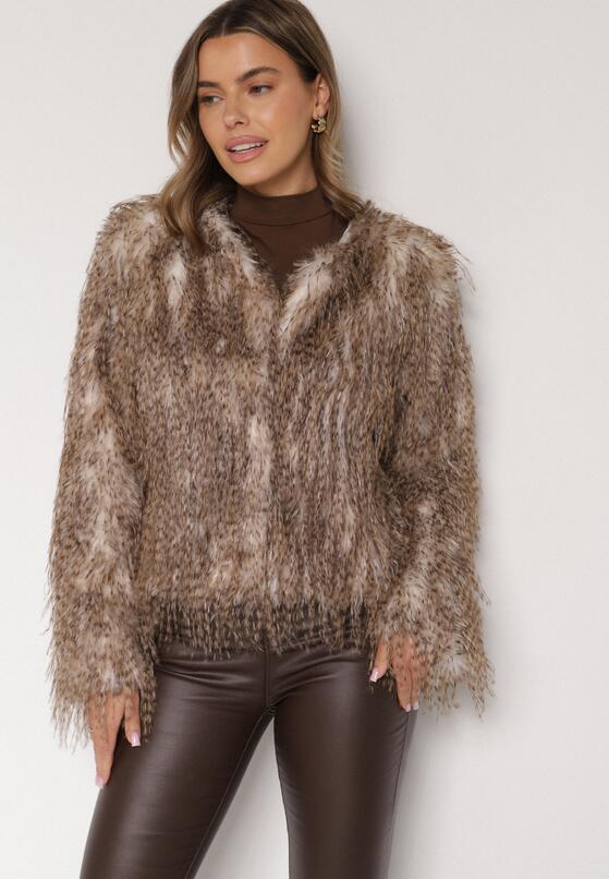 Brązowa Futrzana Kurtka z Cieniowanym Wzorem Tusvella 1