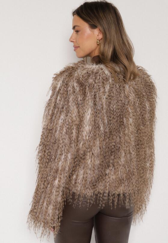 Brązowa Futrzana Kurtka z Cieniowanym Wzorem Tusvella 3