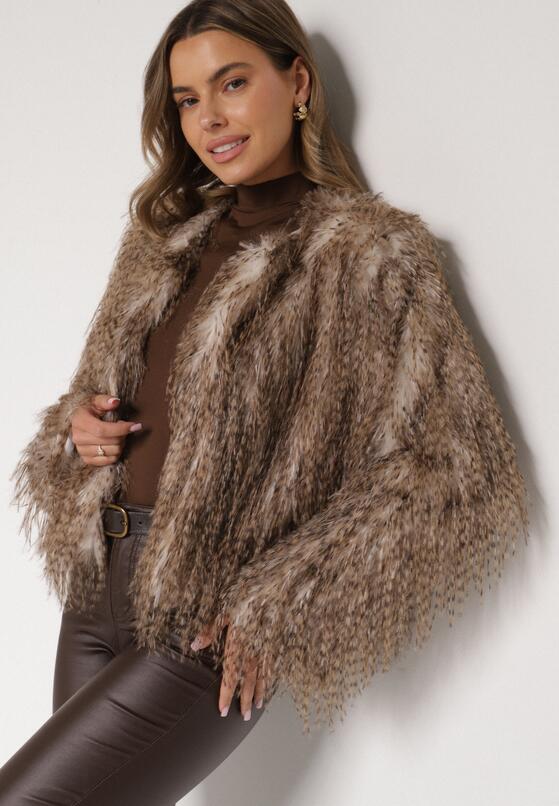 Brązowa Futrzana Kurtka z Cieniowanym Wzorem Tusvella 4