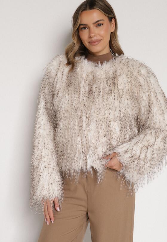 Biała Futrzana Kurtka z Cieniowanym Wzorem Tusvella 2