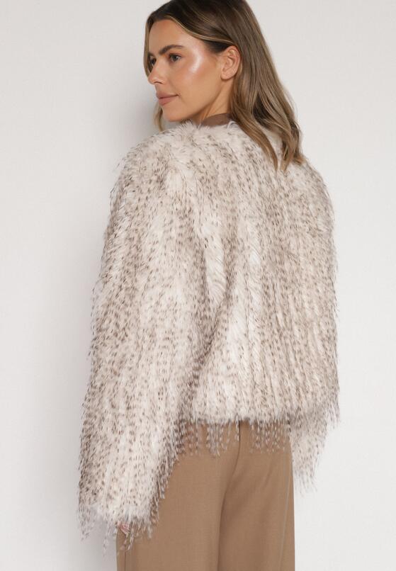 Biała Futrzana Kurtka z Cieniowanym Wzorem Tusvella 4