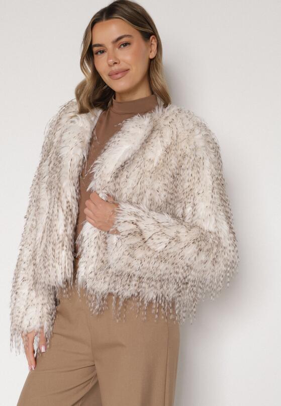 Biała Futrzana Kurtka z Cieniowanym Wzorem Tusvella 1