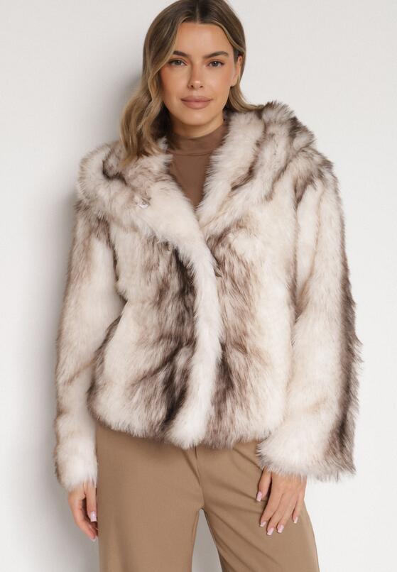 Jasnobeżowa Futrzana Kurtka z Nieodpinanym Kapturem Tusarea 1