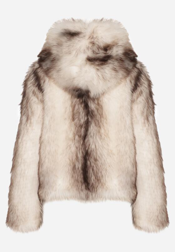 Jasnobeżowa Futrzana Kurtka z Nieodpinanym Kapturem Tusarea 7