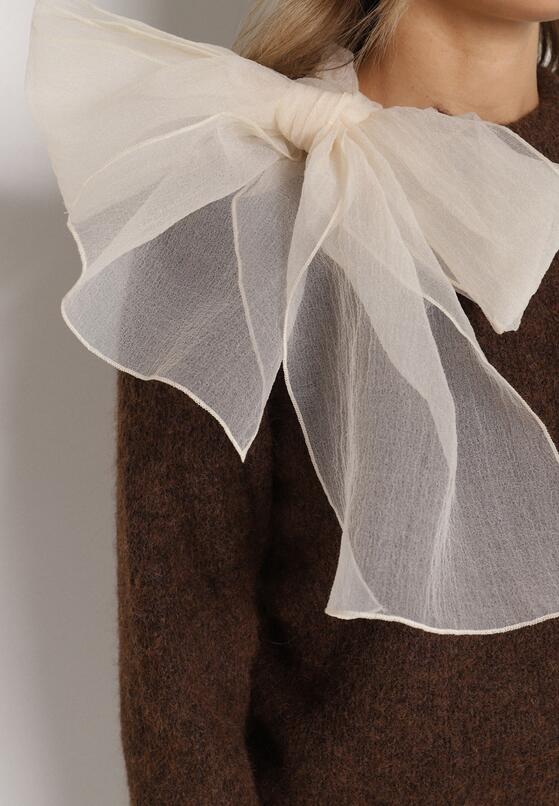 Brązowy Sweter z Domieszką Wełny z Ozdobnym Wiązaniem  Tuselana 5