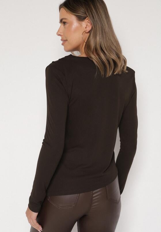 Brązowa Asymetryczna Bluzka z Długim Rękawem i Usztywnionymi Ramionami Tusallea 3