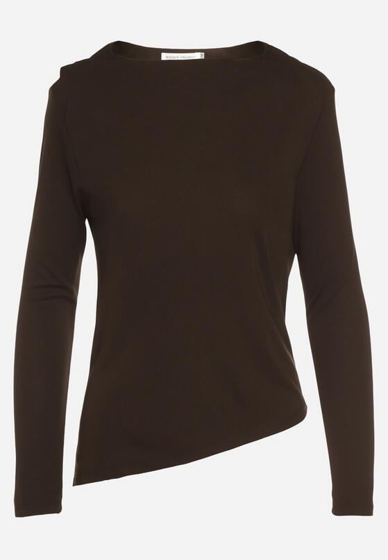 Brązowa Asymetryczna Bluzka z Długim Rękawem i Usztywnionymi Ramionami Tusallea 6