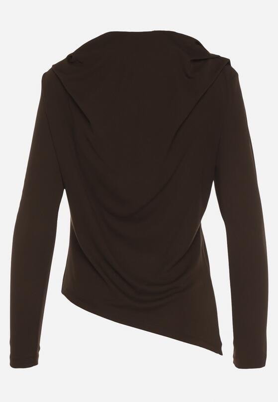 Brązowa Asymetryczna Bluzka z Długim Rękawem i Usztywnionymi Ramionami Tusallea 7