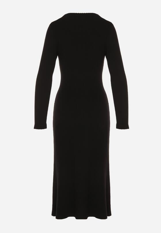 Czarna Dopasowana Sukienka z Prążkowanej Dzianiny z Wiskozą z Aplikacjami Tusmana 7