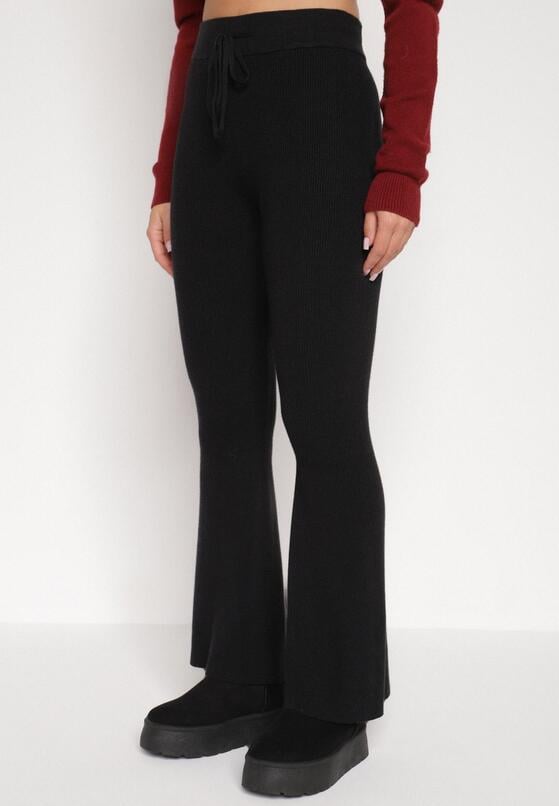 Czarne Spodnie Dzwony z Dzianiny z Wiskozą Zetiva 1