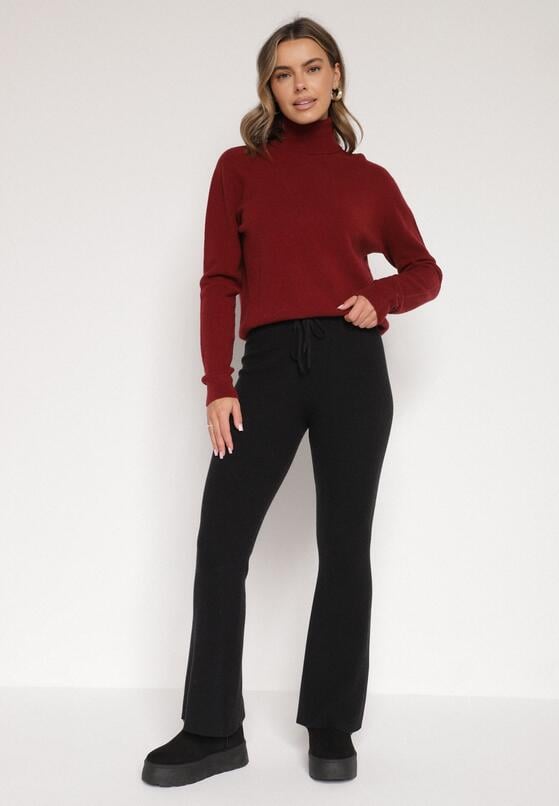 Czarne Spodnie Dzwony z Dzianiny z Wiskozą Zetiva 4