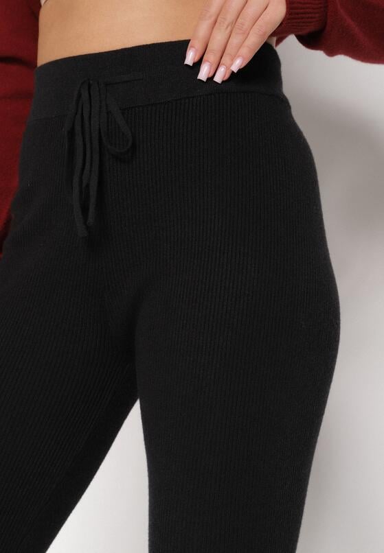 Czarne Spodnie Dzwony z Dzianiny z Wiskozą Zetiva 5