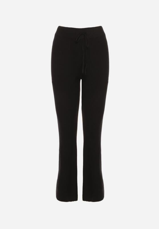 Czarne Spodnie Dzwony z Dzianiny z Wiskozą Zetiva 6