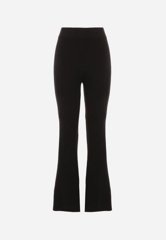 Czarne Spodnie Dzwony z Dzianiny z Wiskozą Zetiva 7