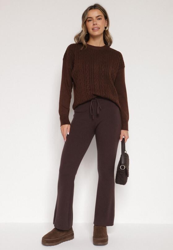 Brązowe Spodnie Dzwony z Dzianiny z Wiskozą Zetiva 2