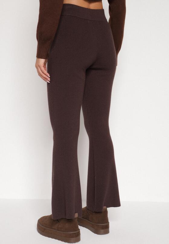 Brązowe Spodnie Dzwony z Dzianiny z Wiskozą Zetiva 3