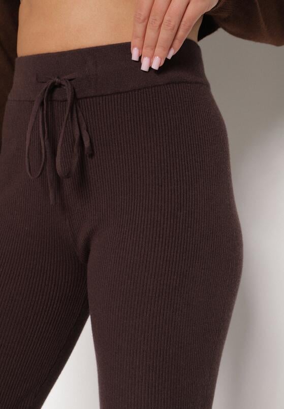 Brązowe Spodnie Dzwony z Dzianiny z Wiskozą Zetiva 5