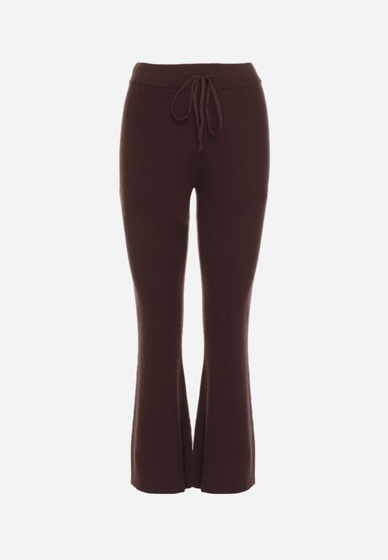 Brązowe Spodnie Dzwony z Dzianiny z Wiskozą Zetiva 6