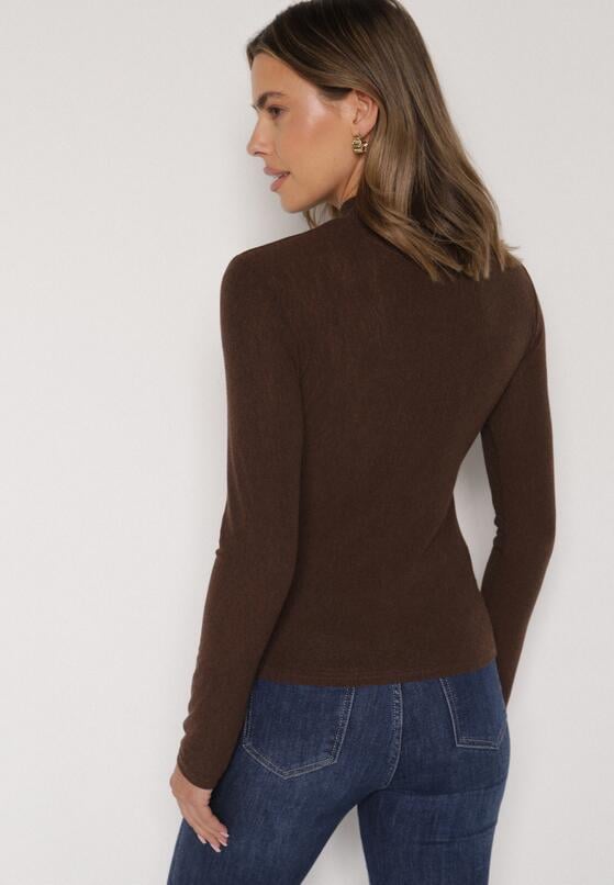 Brązowa Bluzka Longsleeve z Półgolfem z Półtransparentnej Tkaniny z Wiskozą Tuseana 3