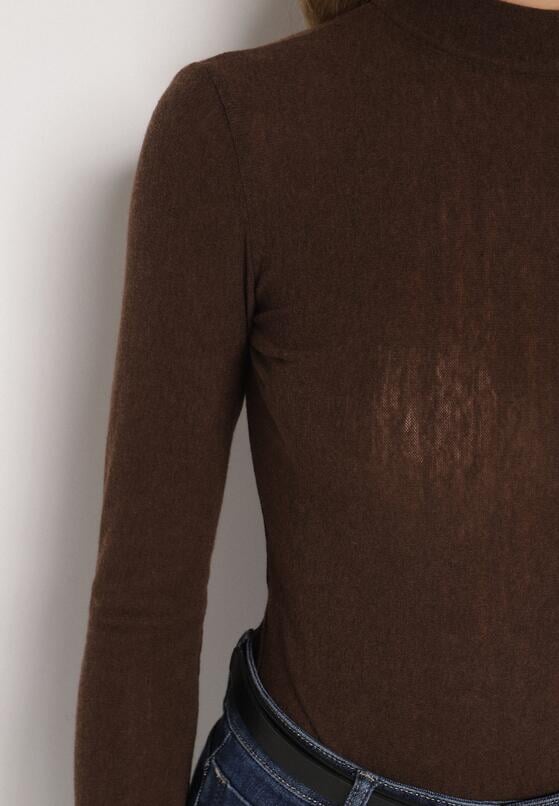 Brązowa Bluzka Longsleeve z Półgolfem z Półtransparentnej Tkaniny z Wiskozą Tuseana 5
