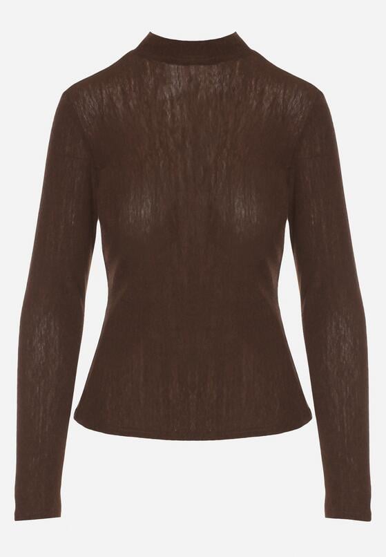 Brązowa Bluzka Longsleeve z Półgolfem z Półtransparentnej Tkaniny z Wiskozą Tuseana 6