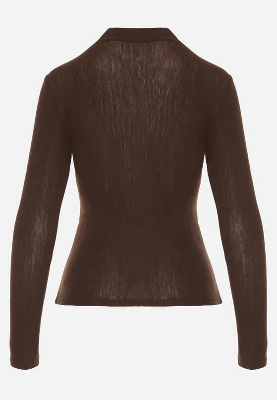 Brązowa Bluzka Longsleeve z Półgolfem z Półtransparentnej Tkaniny z Wiskozą Tuseana 7