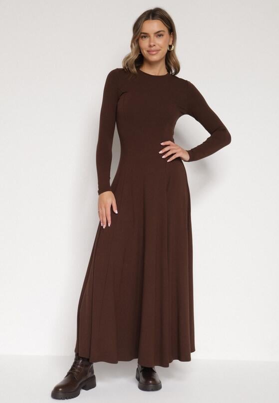 Brązowa Bawełniana Sukienka o Rozkloszowanym Kroju Tuselenea 1