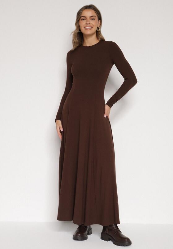 Brązowa Bawełniana Sukienka o Rozkloszowanym Kroju Tuselenea 2