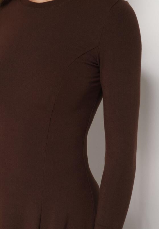 Brązowa Bawełniana Sukienka o Rozkloszowanym Kroju Tuselenea 5